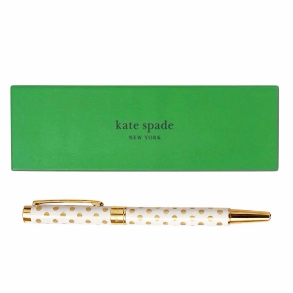 Kate Spade White and Gold Polka Dot Pen
